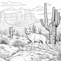 desert landscape with a coyote and pika