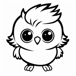 colouring black and white image of a cute chick  tiny wings oversized head with a small tuft of hair