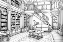 art neuveau style library interrior