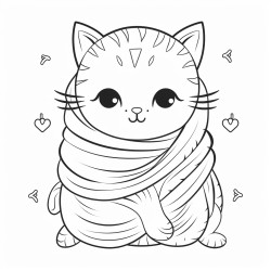 cute cat wrapped in blanket  keep the design simple and easy to color with minimal intricate details