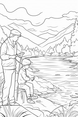 river scene with person and child fishing