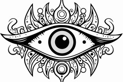 mystical eyeball with cool colors and shapes