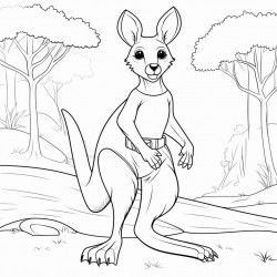 kangaroo wearing a black belt in the forest