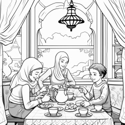a family having tea in a traditional moroccan caf
