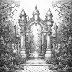 secret garden ornate art nouveau gate high hedges
