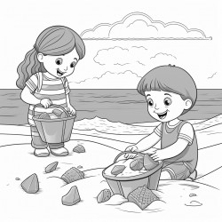 kids on the beach play with seashore toys