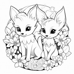 a unicorn and a fennec fox sit in the flowers