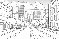 looking across the street at a city with big buildings