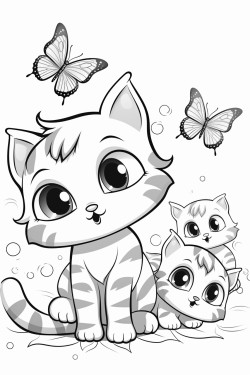 many mini cats playing with buterflies