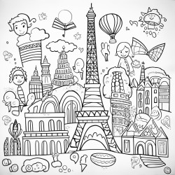create a coloring poster about this liberating language and make it cartoon and simple for grade 1 to color no words