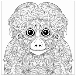 a java langur with intricate pattern inside of it no color no shading medium line
