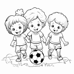 two little boys and two little girls playing soccer