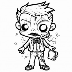 white background kawaii zombie coloring page full body sketch style line art coloring book clean line art