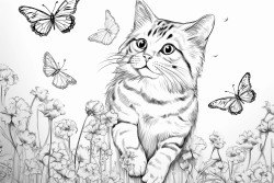 a playful cat chasing butterflies 0