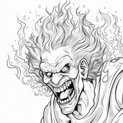 a scary clown spitting fire