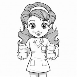 a cute nurse carrying medication bold and easy white background