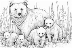 family of bears with a mom dad older brother and 2 younger sisters going to the park