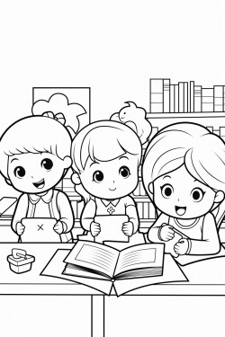 cute little kawaii characters learning in a safe friendly classroom