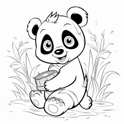 le panda deguis en clown mange du bambou