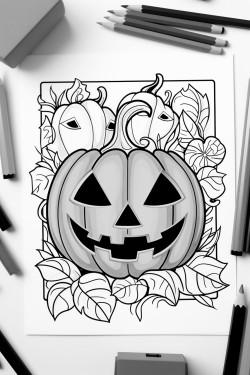 halloween coloring page white background bold line art coloring page