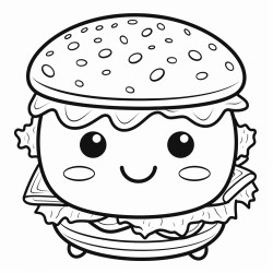 colouring book for adults a cute kawaii burger low detail thick lines no shading black and white marker line