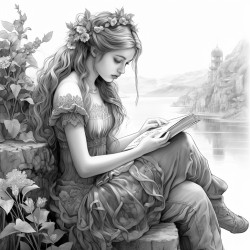 fairy reads book by river