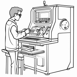 a machinist standing at a cnc machine inputting a program