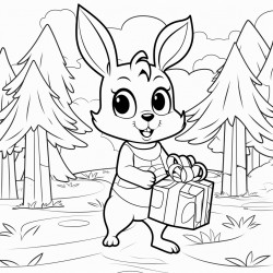 cute bunny carrying gift boxes forest in background