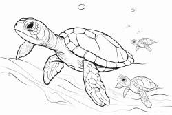 3 baby sea turtles swimming