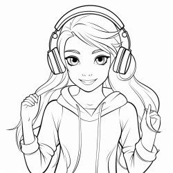 teen girl  with headphones and cute top