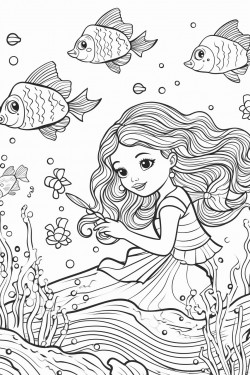 mermaids swimming among colorful coral reefs