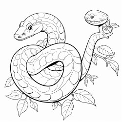un serpent enroul sur une branche avec quelques feuilles
