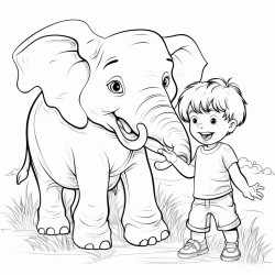 elephant playing with little boy