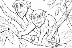 coloring book design there were two monkeys climbing a tree in the forest