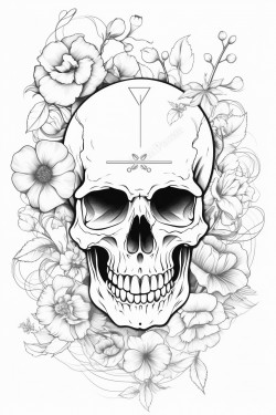tattoo design skull and flowers