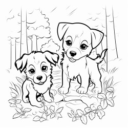 puppies playing in a forest