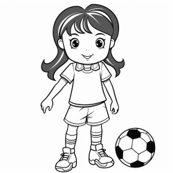 outline girl in ponytail wearing soccer uniform playing soccer