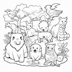 colouring book for kids of diverse animal habitat  cartoon style  thick line  no shadow