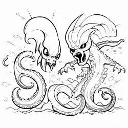 a dragon fighting an octopus