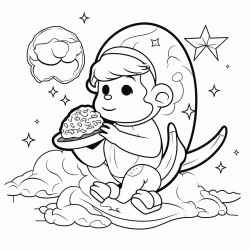 a monkey on the moon eating chips riding a unicorn