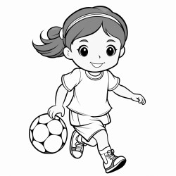 outline girl with ponytail wearing soccer uniform playing soccer