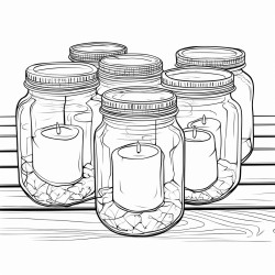 ute candles in jars clean lines sharp lines distinct edges clear boundaries continuous lines coloring page