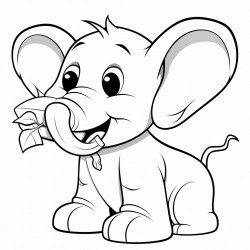 a cartoon elephant eating  an eggplant