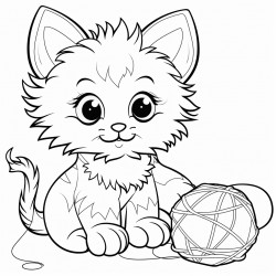 kitten create an image of a fluffy kitten playing with a ball of yarn with its whiskers and bright eyes clearly visible