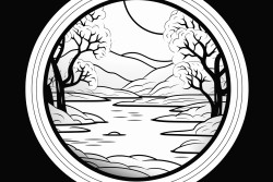 clean line art wide open round window with flowing river view