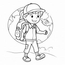little boy traveling around the globe