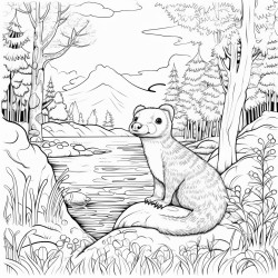 this is a whimsical cartoon scene featuring a weasel the creature is surrounded by a forest backdrop