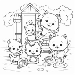 cute baby and cats in playground