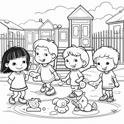 a group of kindergarten students are playing games in the school playground