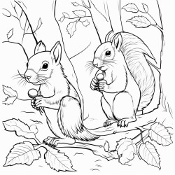 squirrels eating tree buds in a forest